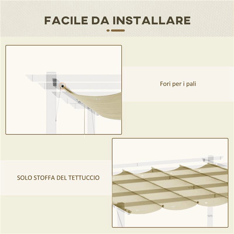 COPERTURA PER GAZEBO PERGOLA 4X3 M IN POLIESTERE TRASPIRANTE BEIGE CON 10 FORI DI DRENAGGIO