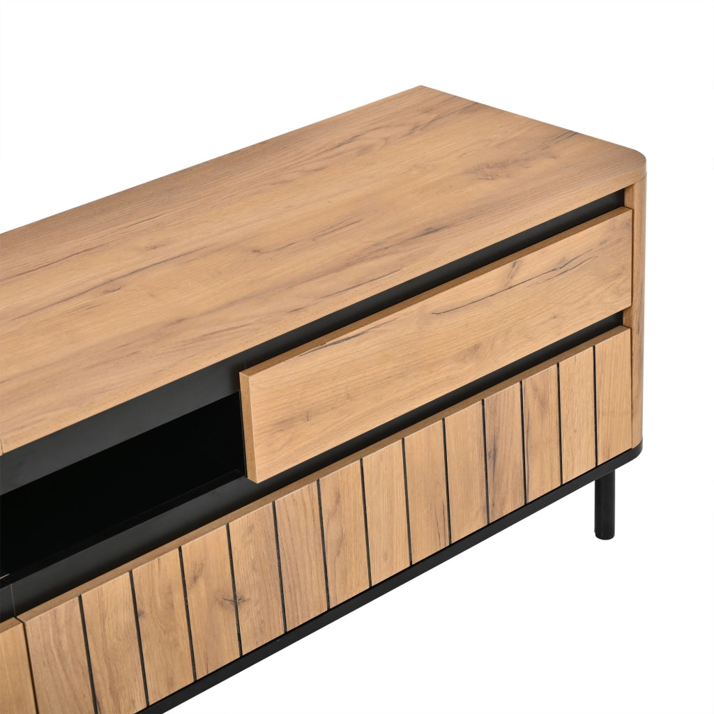 Mobile TV con 2 cassetti; 2 ante e passacavi per soggiorno 180×40×52 cm in MDF nero e naturale