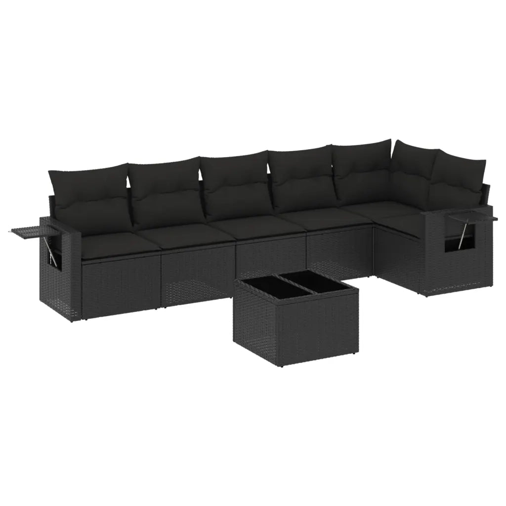Set Divani da Giardino con Cuscini 7pz Nero Polyrattan