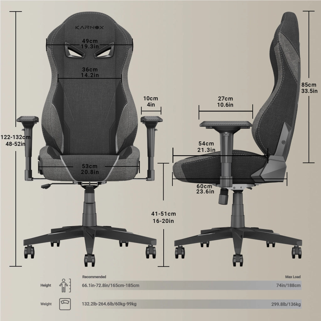 Poltrona Gaming Reclinabile con Poggiatesta ¨C MINIMAL ¨C Tessuto, Grigio Scuro