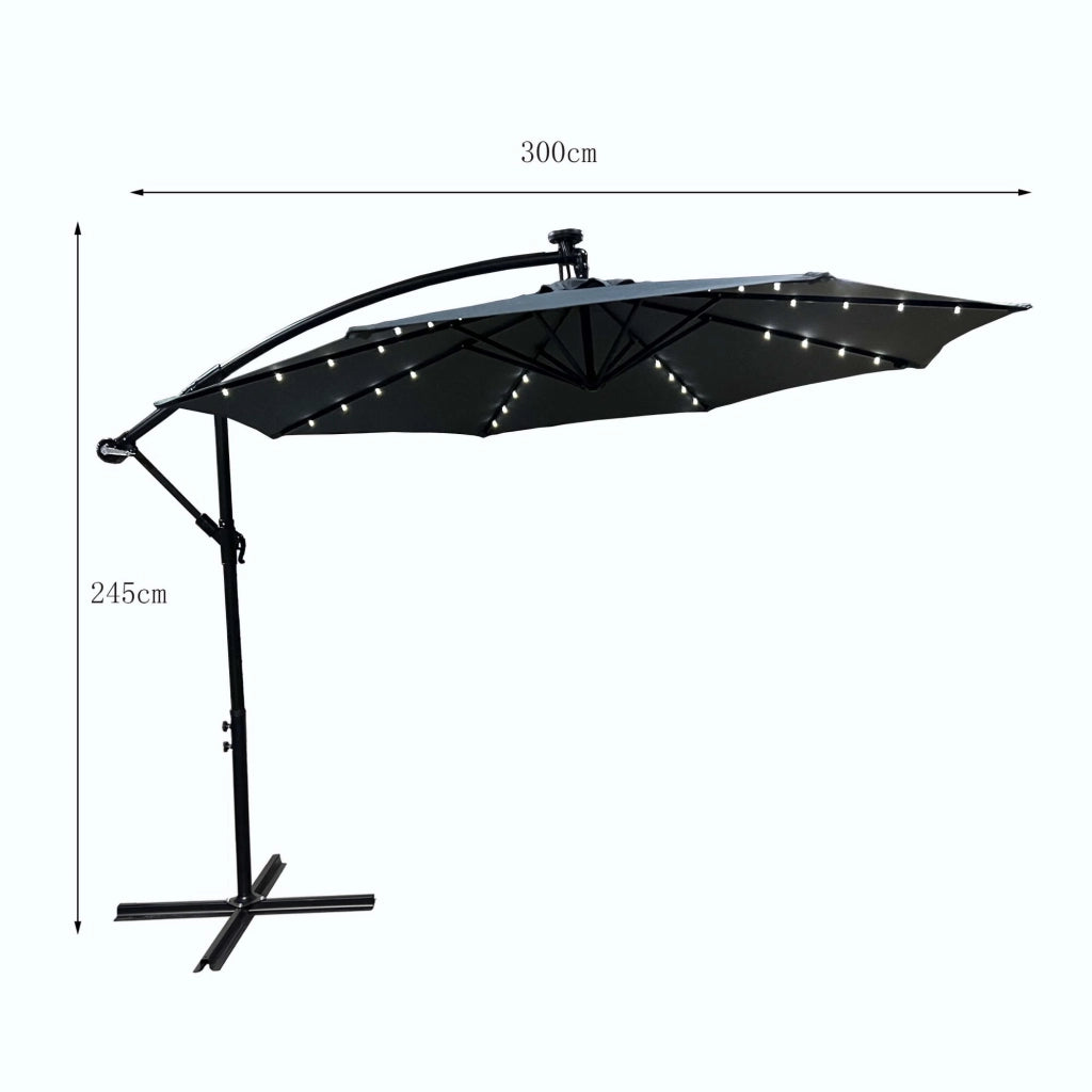 Ombrellone da giardino MILIN grigio scuro con illuminazione a LED peso 12,7 kg dimensioni 300x300x245 cm