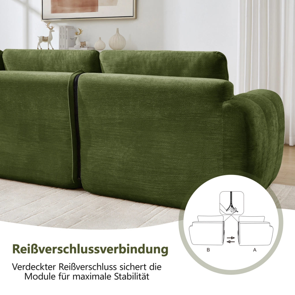 DIVANO Modulare a U 264x160 cm in Chenille Verde