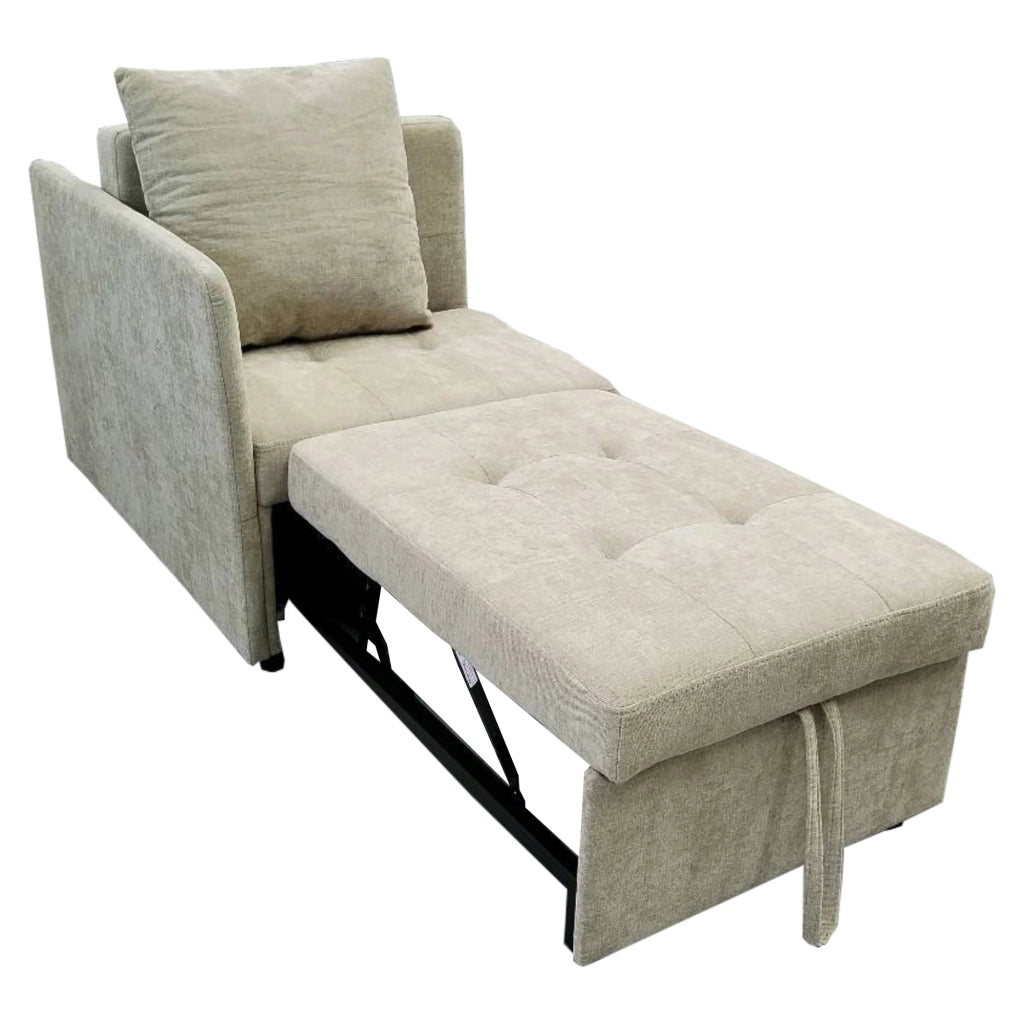 Divano Letto 3 in 1 in Tessuto di Lino, Schienale Reclinabile a 5 Posizioni, Beige, Struttura Salvaspazio