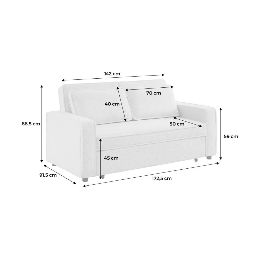 Divano letto bouclé, 3 posti, crema