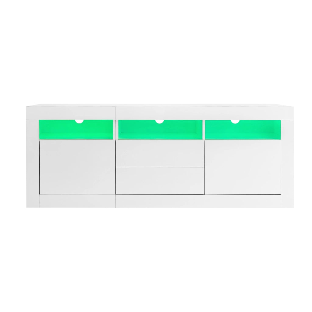 Mobile TV con LED ¨C MINIMAL ¨C Bianco Lucido, 160x35x60 cm, 2 Ante, 2 Cassetti, 3 Ripiani