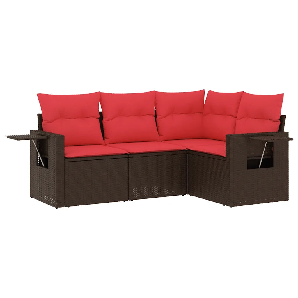 Set Divani da Giardino 4 pz con Cuscini Marrone in Polyrattan 3220113