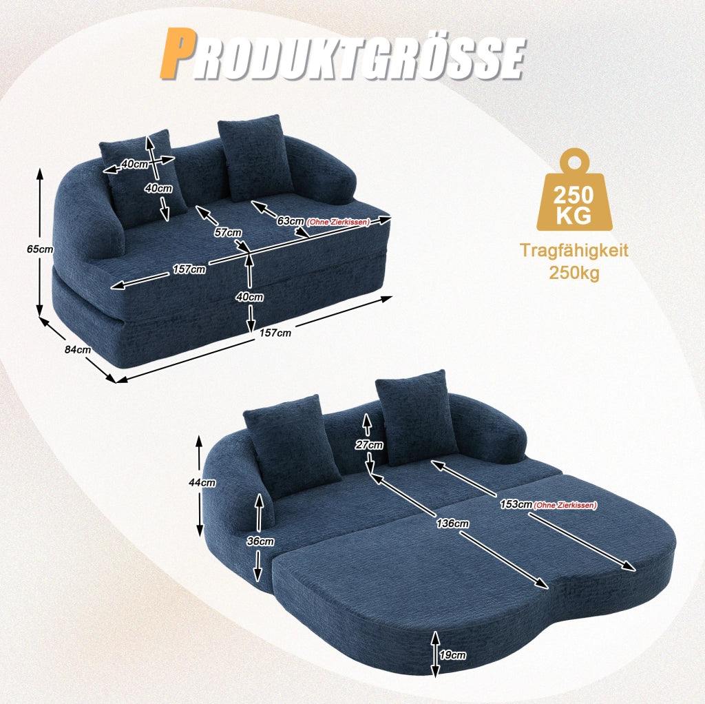 Divano letto 2 posti pieghevole in ciniglia blu navy HOMVRA