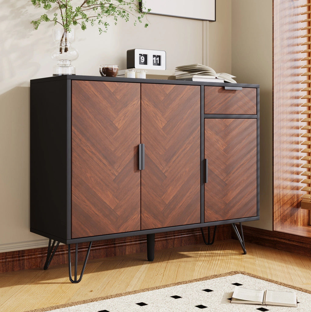 Mobile contenitore con 3 ante e cassetto nero effetto legno