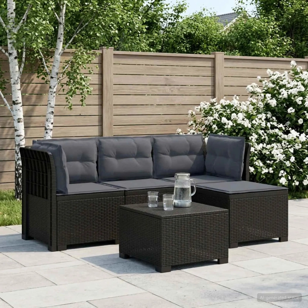 Divano da giardino 4 posti con cuscini aspetto rattan PP 3443945