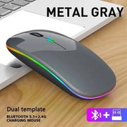 Maus 2,4 GHz senza fili con tecnologia ottica USB caricabile RGB senza fili adatto per PC e laptop - grigio