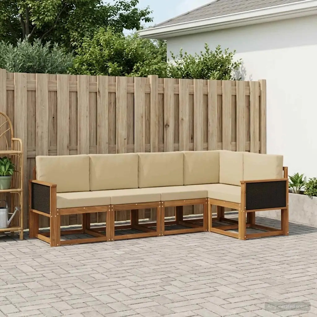 Set di divani da esterno 5 pcs Naturale e Beige Poliestere 3385204