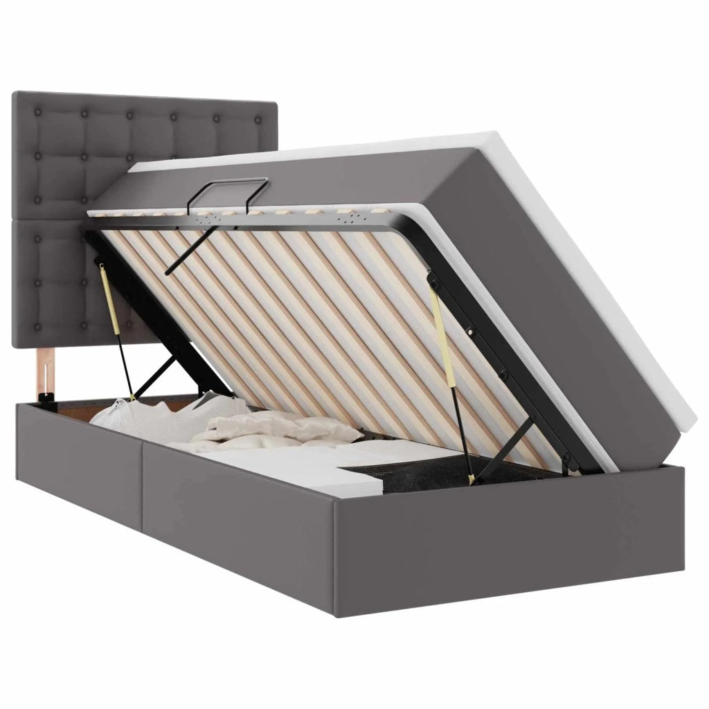 Letto con contenitore e LED Grigio 90 x 190 cm Pelle Sintetica