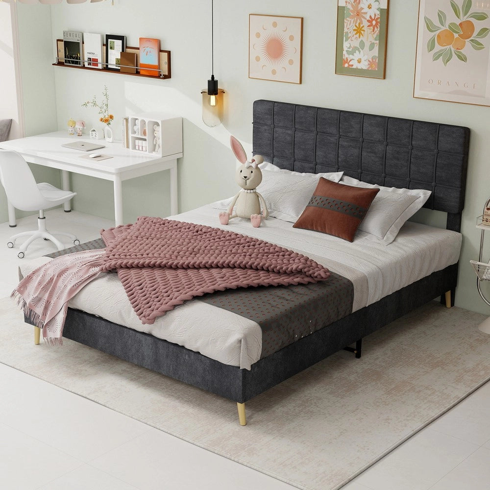 Letto Matrimoniale Imbottito ¨C MINIMAL ¨C Grigio, Testiera Velluto, 160x200
