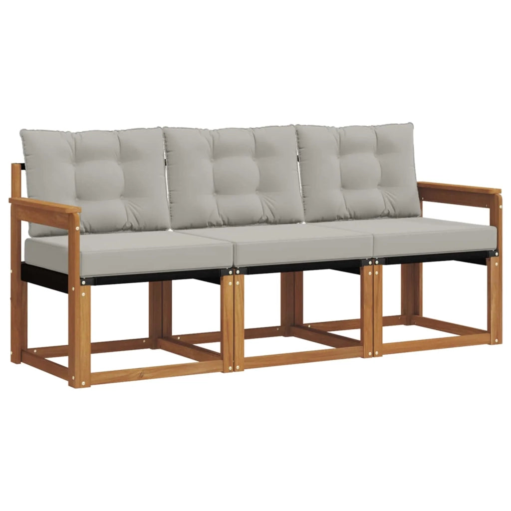 Set di divani da esterno 3 pcs Grigio Naturale e Chiaro