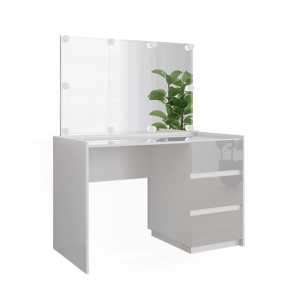 Vicco Tavolo da toilette Bianco lucido 120 cm con specchio, luci fiabesche a LED