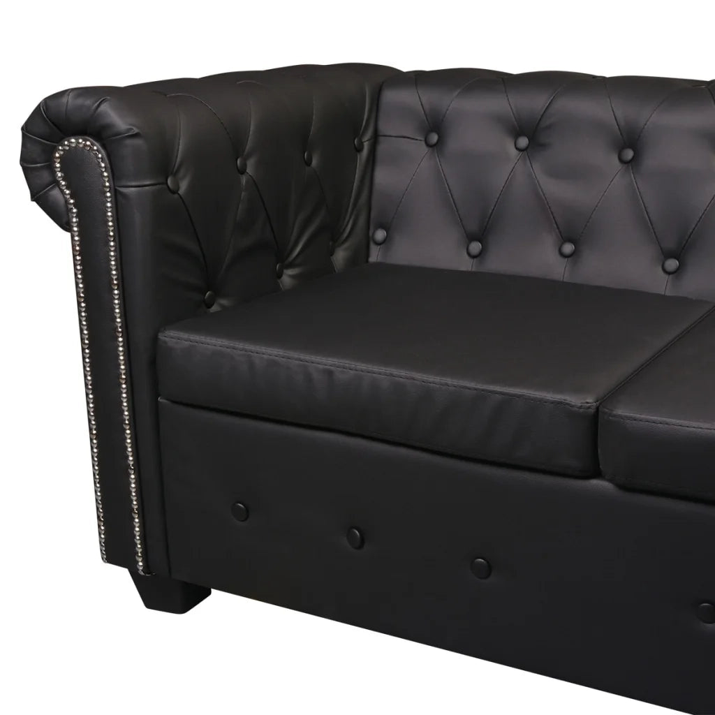 Divano Chersterfield 6 posti Pelle Artificiale Nera    cod mxl 15268