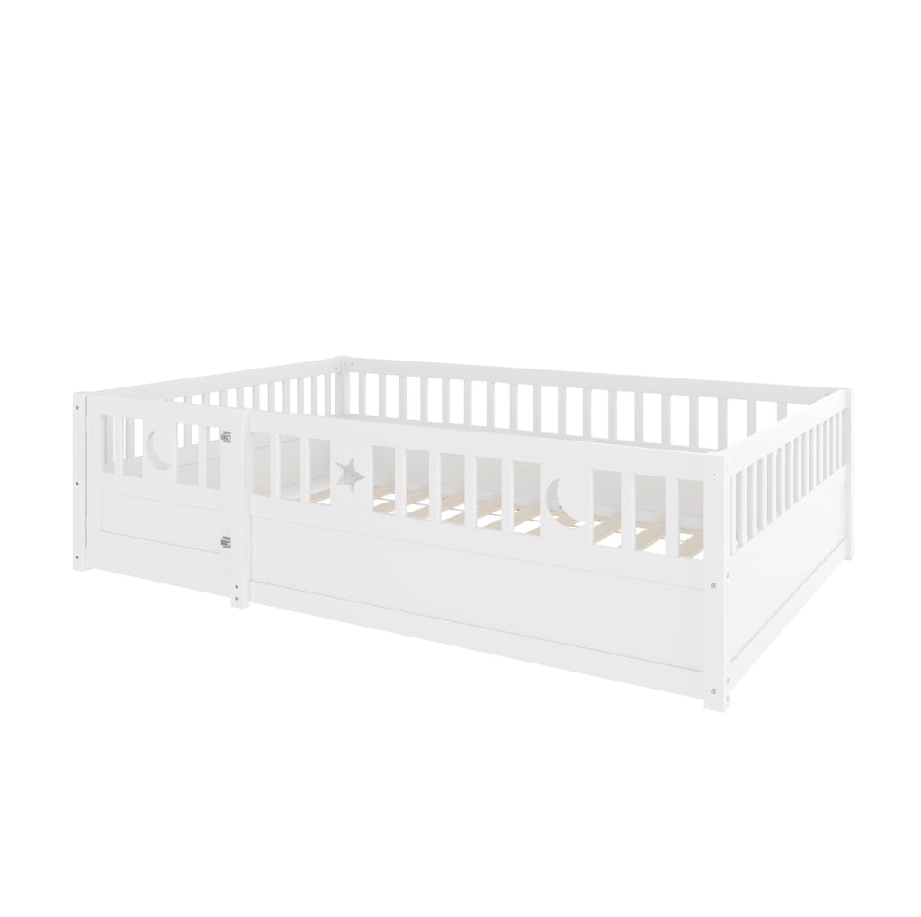 Letto per bambini con sponde di sicurezza e decorazione luna e stelle, 140 x 190 cm, bianco