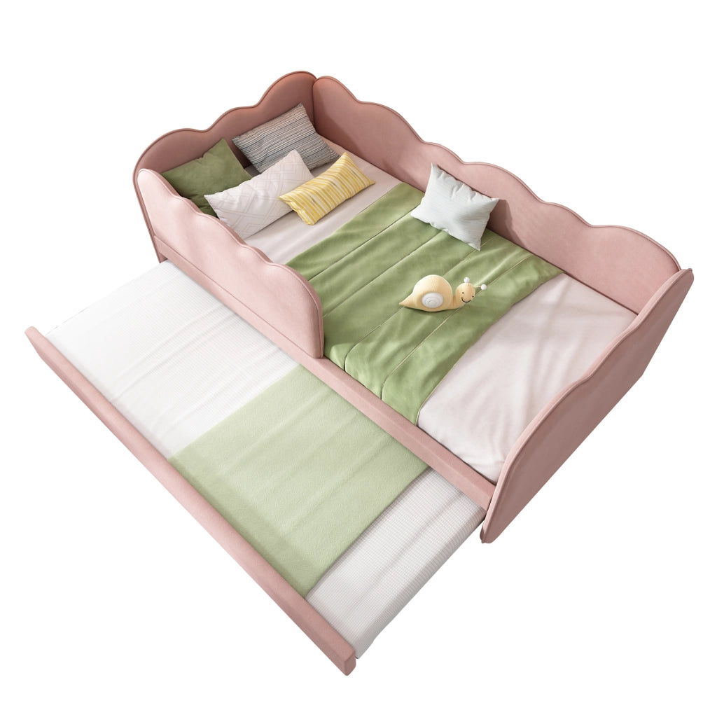 Letto a giorno con estrazione velluto rosa 90x190 cm