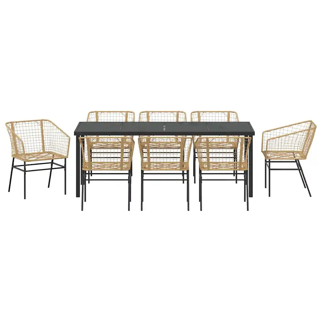 Set da Pranzo per Giardino 9 pcs Marrone polyrattan 3380903