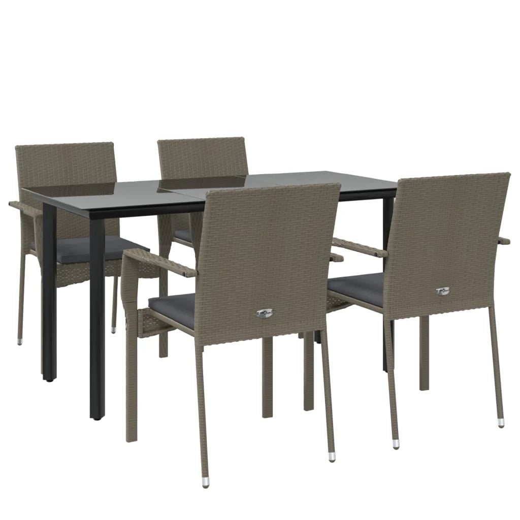 Set da pranzo da giardino nero e grigio da 5 pezzi con cuscini 02_0014858