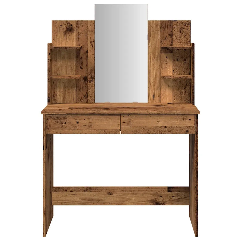 Toeletta con Specchio Legno Antico 96x39x142 cm 857011