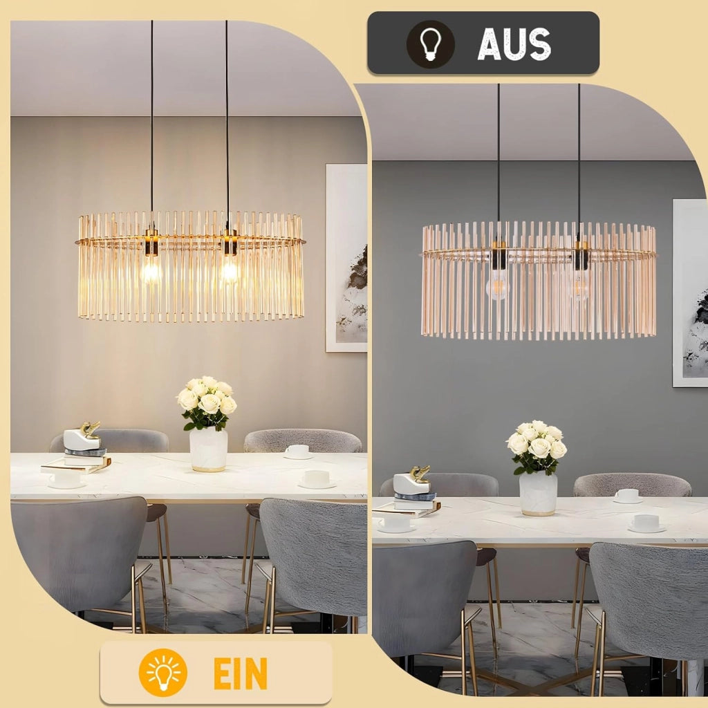 Lampada a sospensione ZMH E27 in vetro dorato 2 luci per cucina soggiorno (senza lampadina)