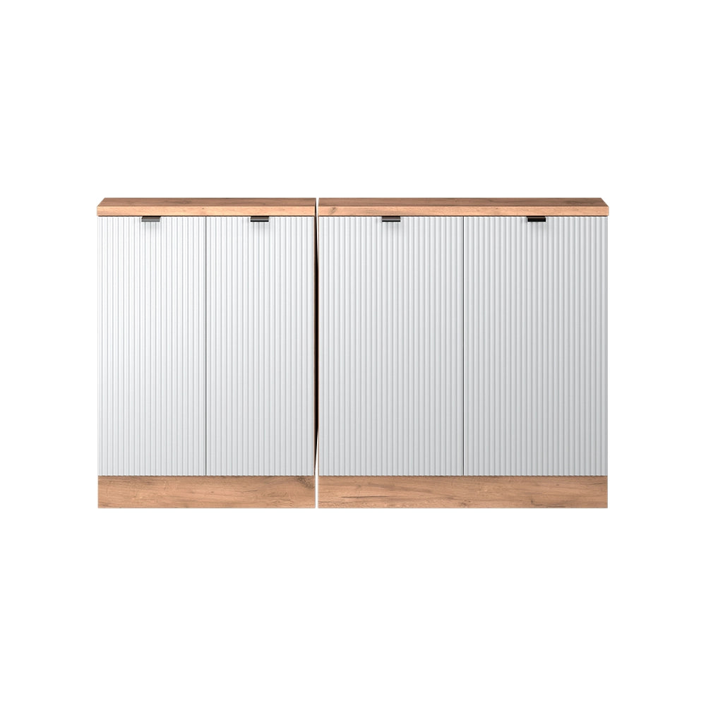 Mobile cucina sottotetto R-Line Ondulazione bianca/Rovere dorato 140 cm Set di 2 Vicco