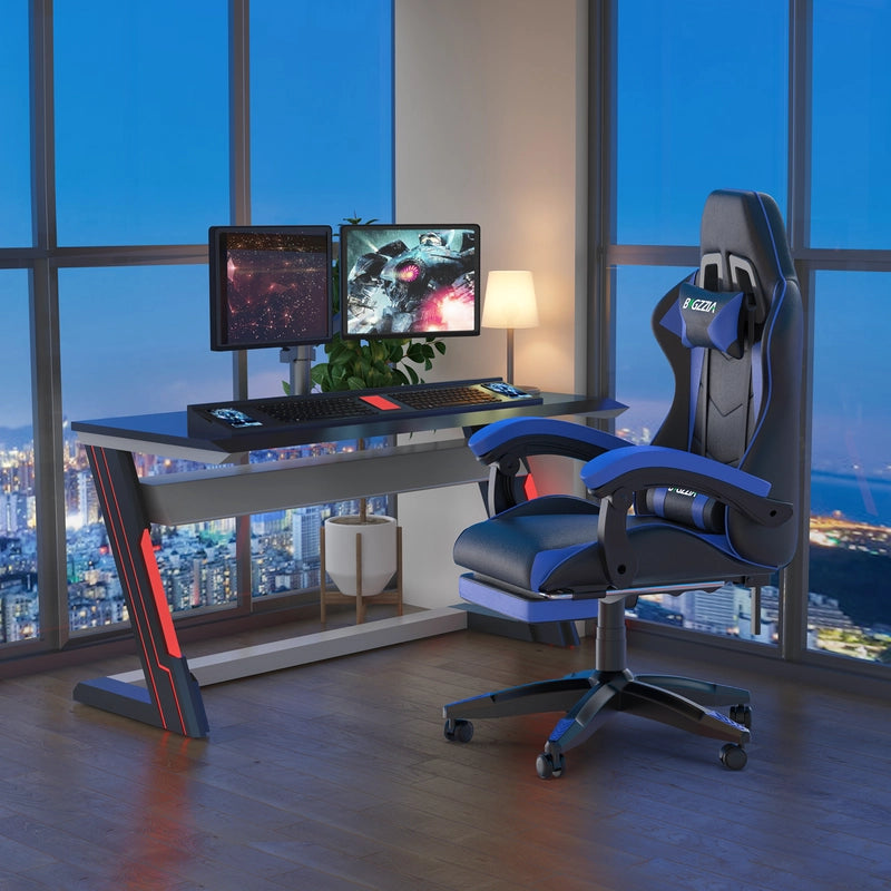 Sedia da gioco, sedia da gioco ergonomica  in similpelle PU, altezza regolabile, con poggiatesta e supporto lombare, poggiapiedi