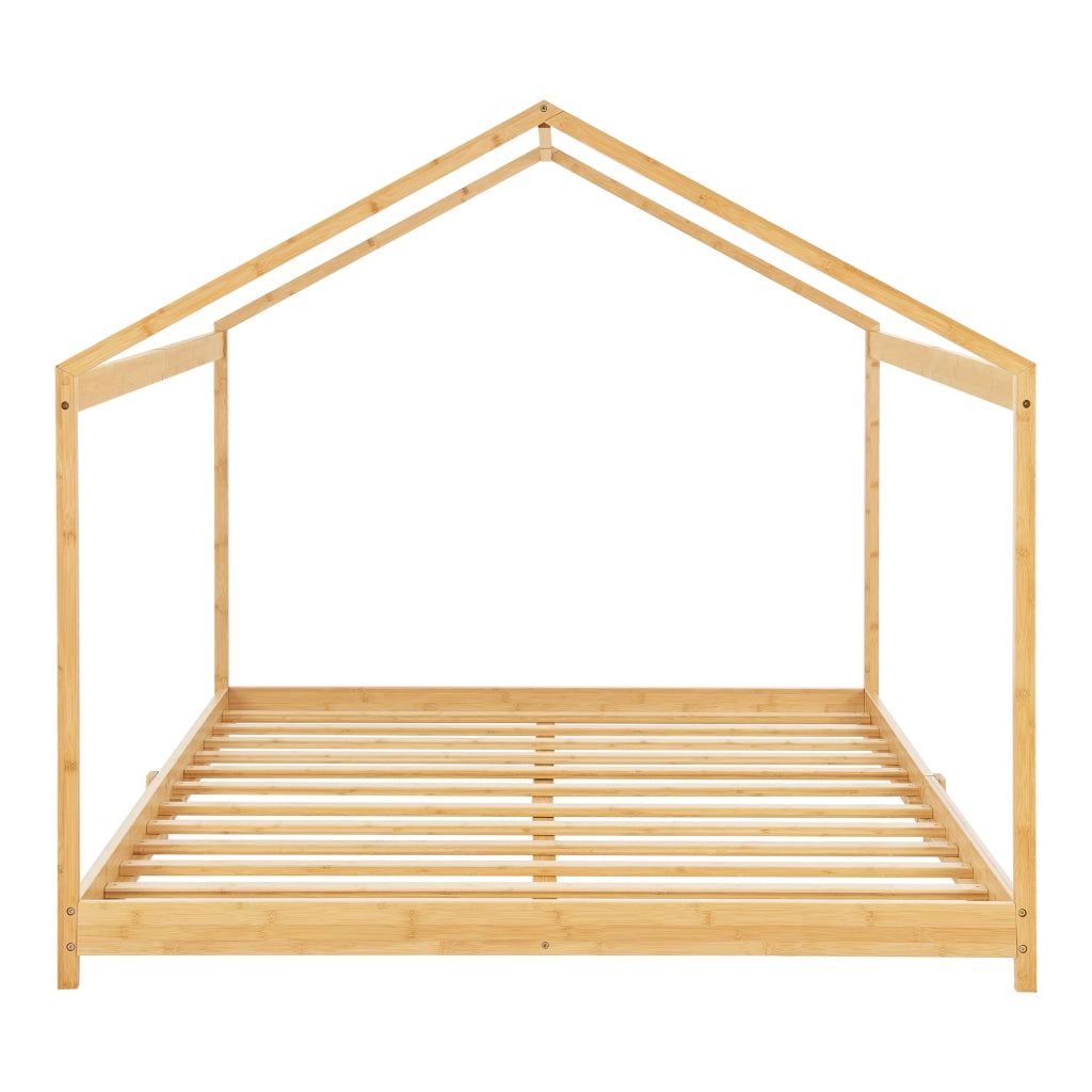 Letto per Cameretta Vindafjord a Forma di Casetta in Bambù Naturale 140x200 cm [en.casa]