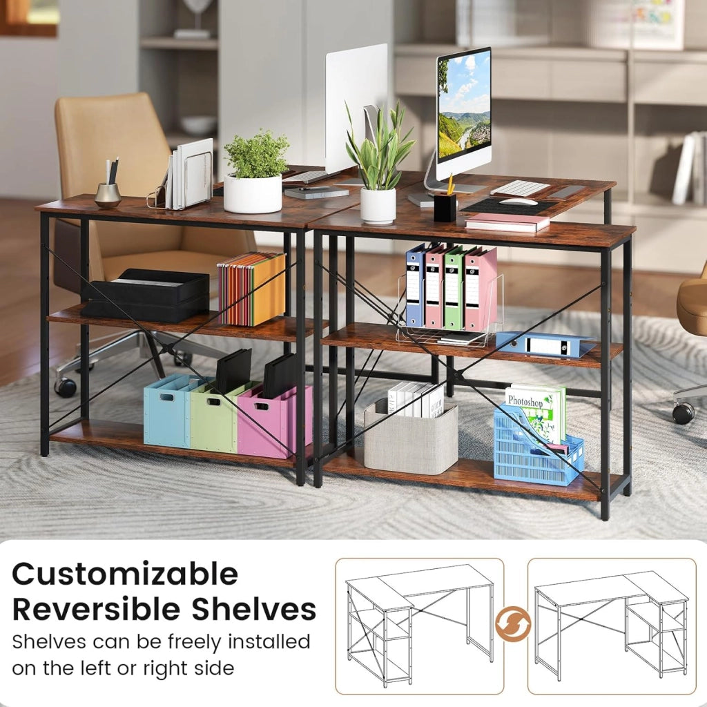 Scrivania a forma di L da 118 cm, tavolo per computer con ripiano reversibile, scrivania ad angolo moderno con ripiano regolabile, per studio, ufficio, marrone