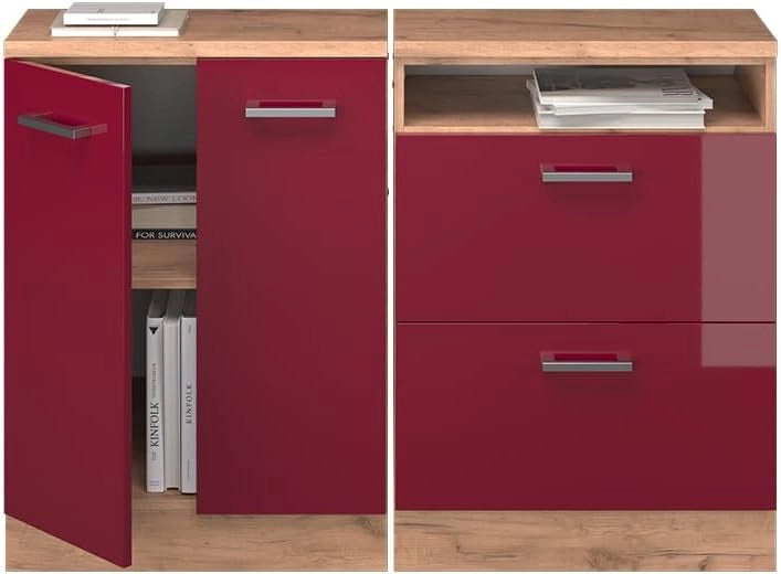 Set di mobili sottotetto Rion, Rosso lucido, 120 cm Set di 2 carcasse armadio profondità 60 cm, adatto per il salvaspazio sotto tetti spioventi