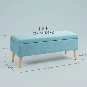 Panca contenitore scandinava con seduta imbottita e vano interno in poliestere blu per ingresso e camera 110 × 39 × 45 cm