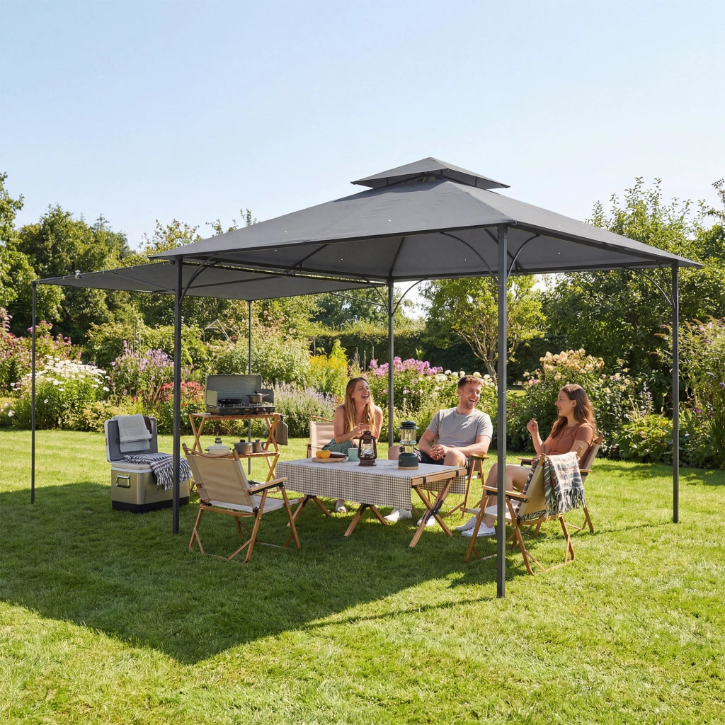 Gazebo Giardino 3,2x3,2 m ¨C zephmum ¨C Doppia Copertura Esterni Scuro