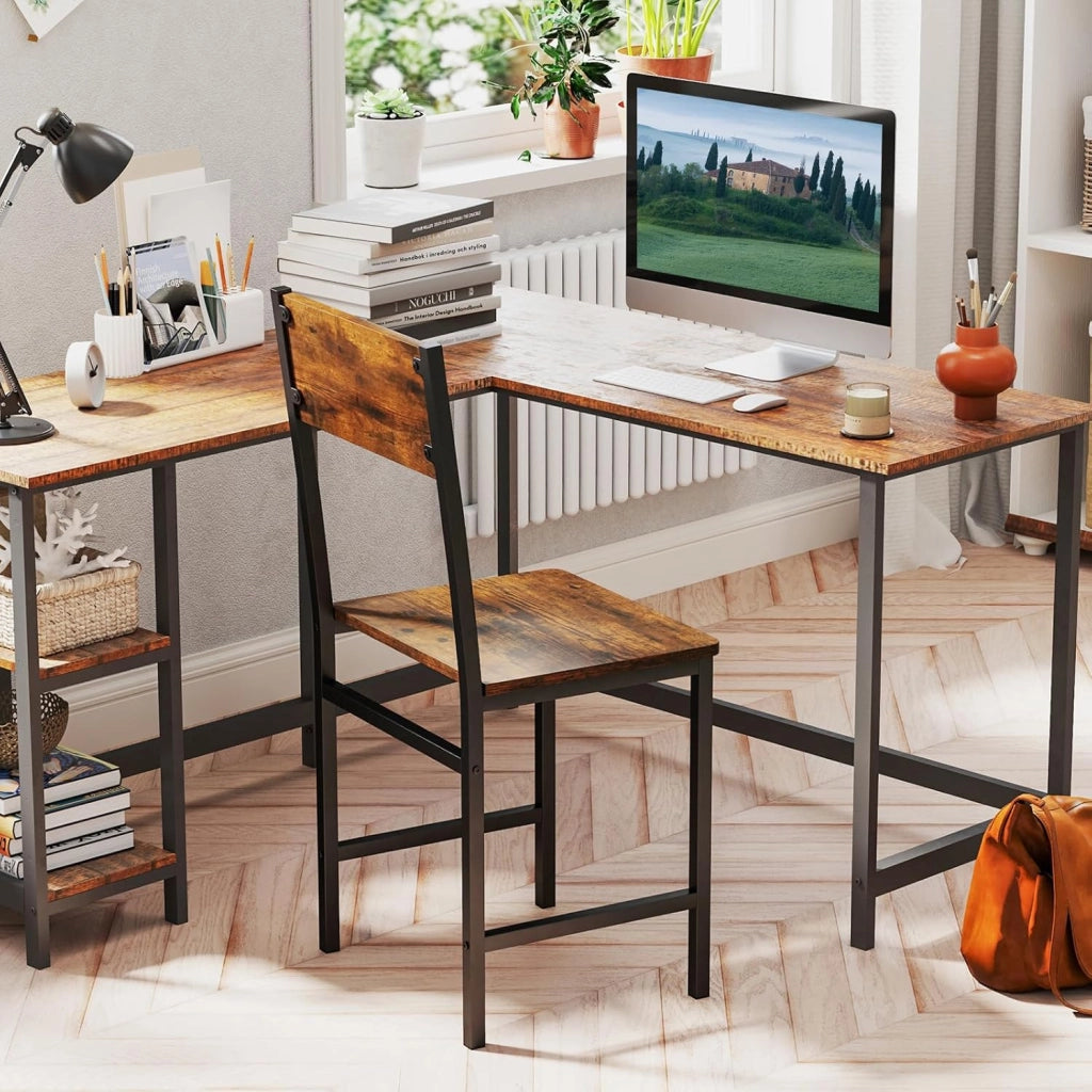 Set 2 Sedie Sala da Pranzo 44 x 40 x 87cm, Sedie Industriali con Gambe in Metallo, Venatura del Legno Rustico e Schienale Inclinato per Cucina, Soggiorno e Ristorante, Marrone e Nero