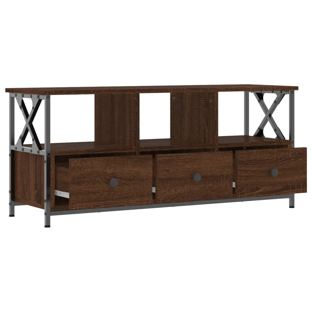 Mobile TV Rovere Marrone 102x33x45 cm Legno Multistrato e Ferro 831792
