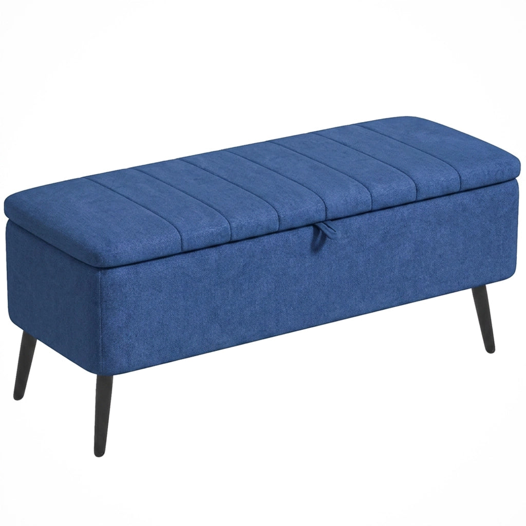 Panca Contenitore Pouf Poggiapiedi Imbottito, 102x40x44 cm, Blu Scuro
