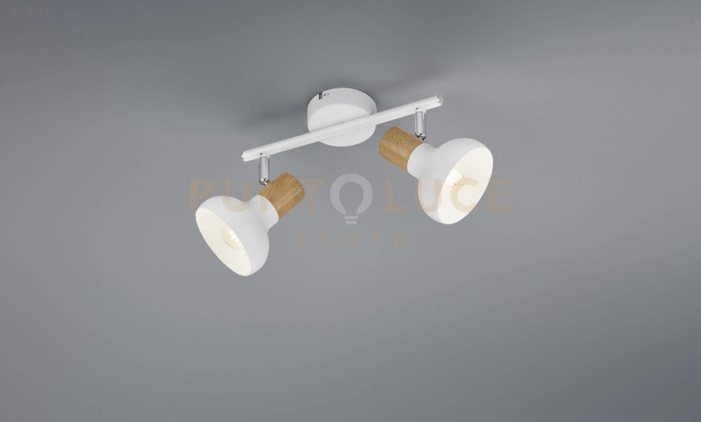 LATIKA BARRA 2 SPOTS METALLO BIANCO ED EFFETTO LEGNO L. 30CM ATTACCO E14