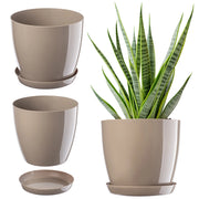 Vaso da fiori KADAX con sottovaso e coperchio in plastica, 23 cm, beige. Vaso da fiori Kadax