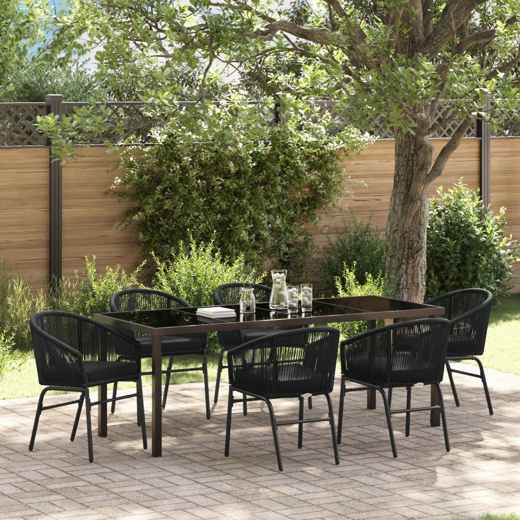 Set da Pranzo da Giardino 7 Pezzi in Rattan Nero