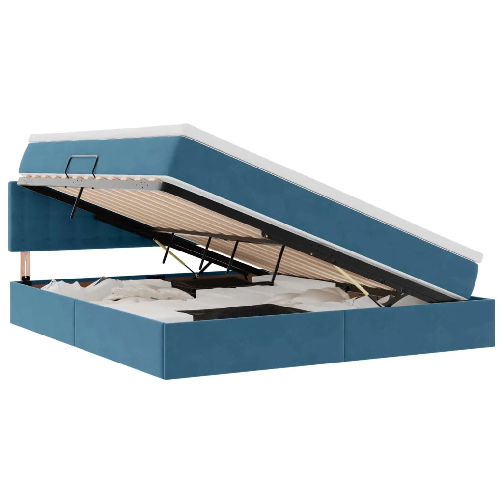 Letto con contenitore e LED Blu Scuro 160 x 200 cm Velluto 3371527