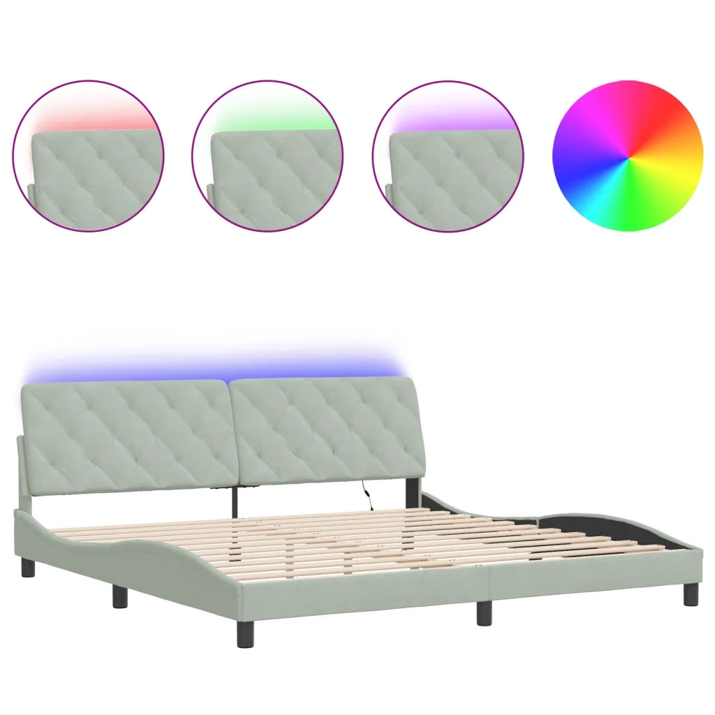 Giroletto con LED senza Materasso Grigio Chiaro 200x200 cm in Velluto