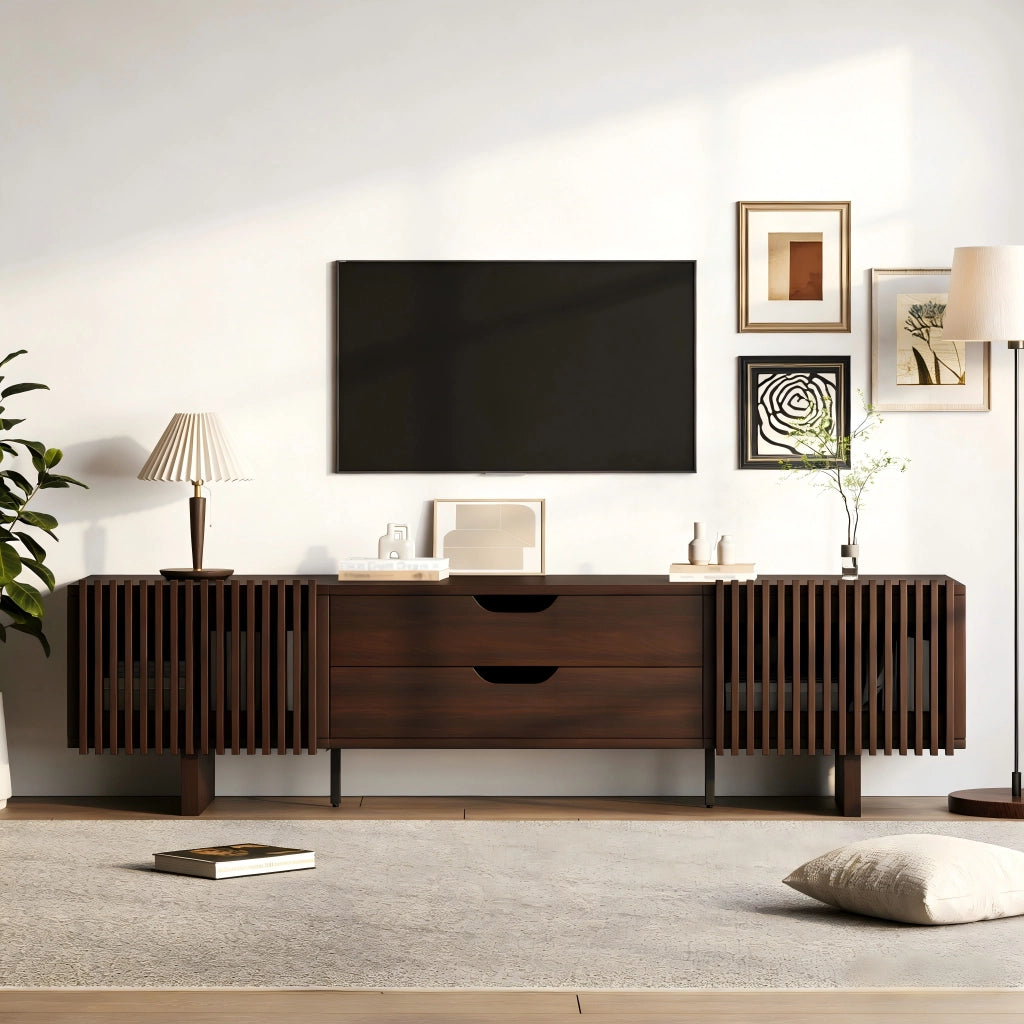 Mobile TV- noce scuro- 2 cassetti- ante uniche- 180x40x45 cm- per TV 75"