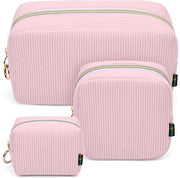 Tas cosmetica 3 in 1, piccole tasche trucco, tasche trucco a corduroy robusta, set bagno grande per donne, ragazze, valigette, set bagno portatile, tasca profumo cosmetica, organizzatore (rosa)