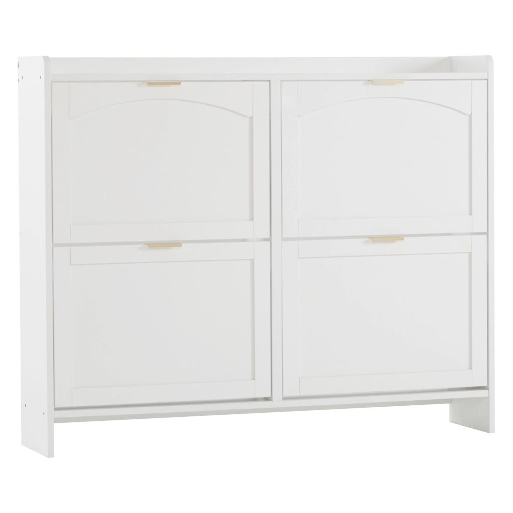 Scarpiera moderna con 4 vani a ribalta, struttura salvaspazio, colore bianco, 110 x 90 x 24 cm