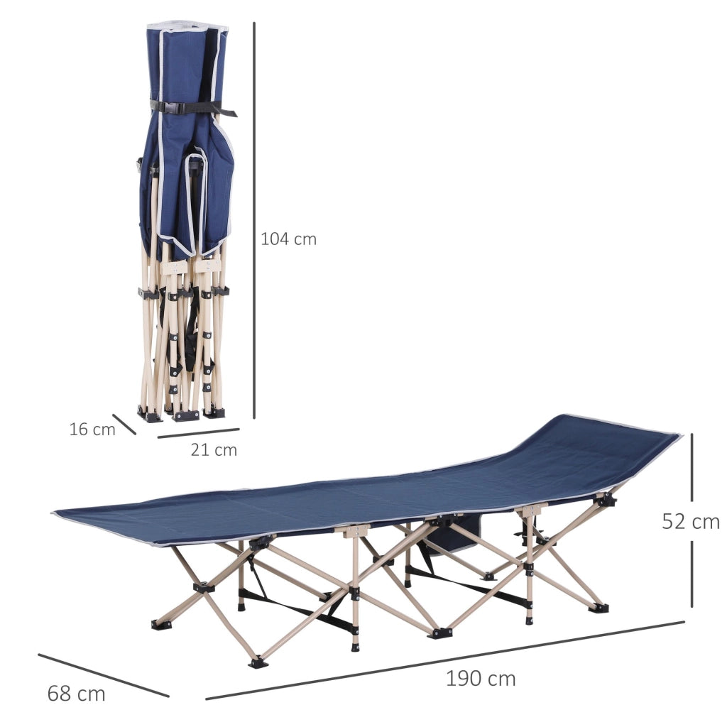 Sdraio da Esterno Lettino da Campeggio Pieghevole Portatile con Borsa Telaio in Acciaio Poliestere Blu 190 x 68 x 52 cm