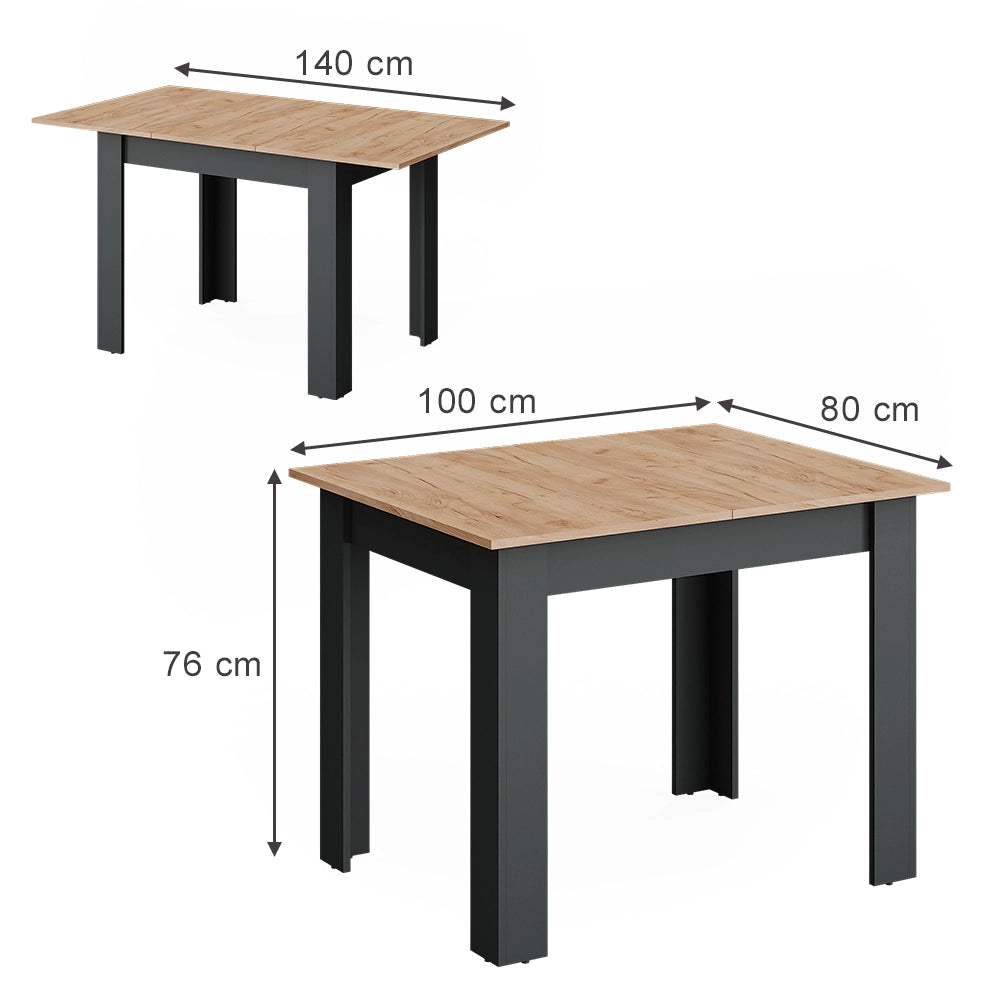 Vicco tavolo da pranzo allungabile Antracite/quercia dorata 100 x 80 cm Estensibile