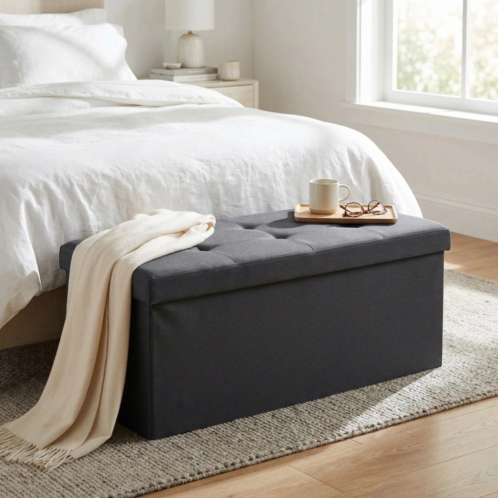 POUF CONTENITORE RETTANGOLARE IN STOFFA NERO