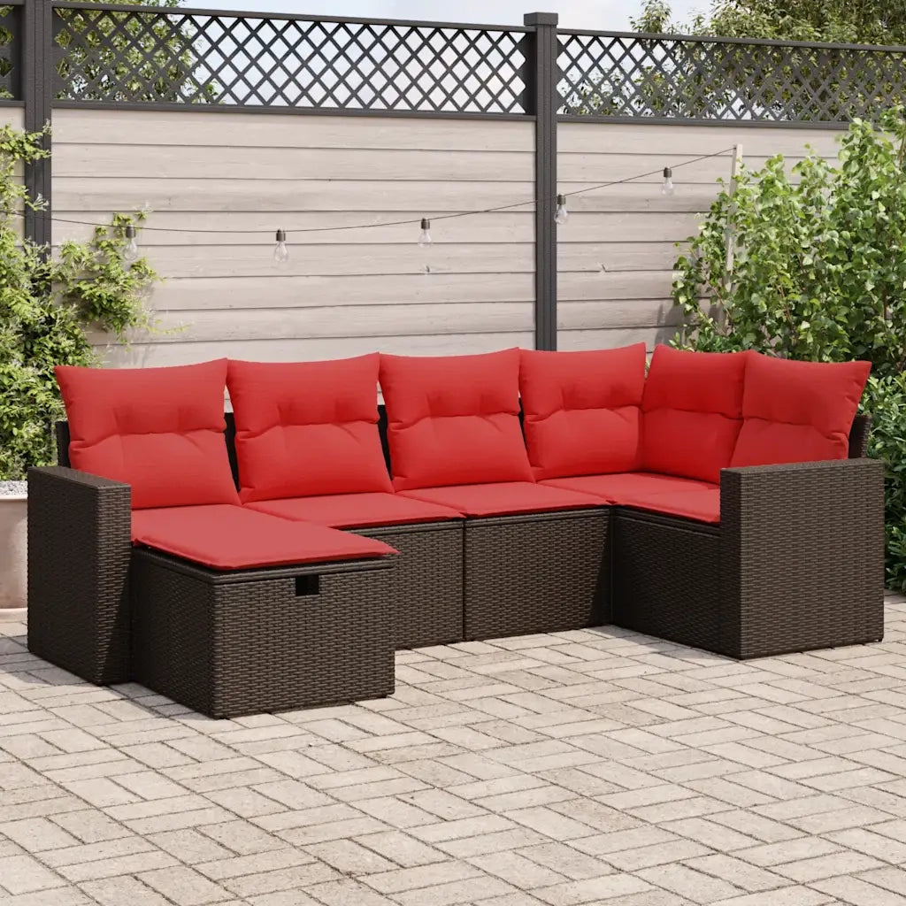 Set Divano da Giardino 6 pz con Cuscini Marrone in Polyrattan 3325390