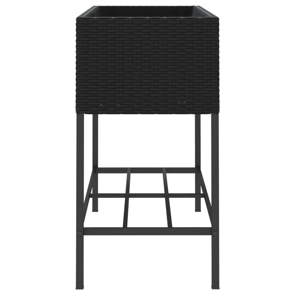 Fioriera rialzata per piante fiori giardino terrazze con ripiano set da 2 90 x 40 x 75 cm resina intrecciata nera 02_0038882