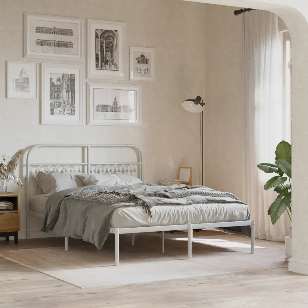 Giroletto con Testiera-Struttura Letto con testiera Metallo Bianco 140x190 cm 170834